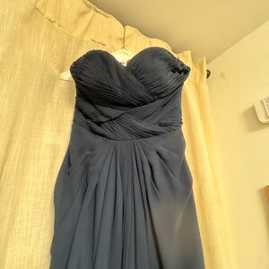 Bill Levkoff Strapless Navy Ruched Chiffon Gown